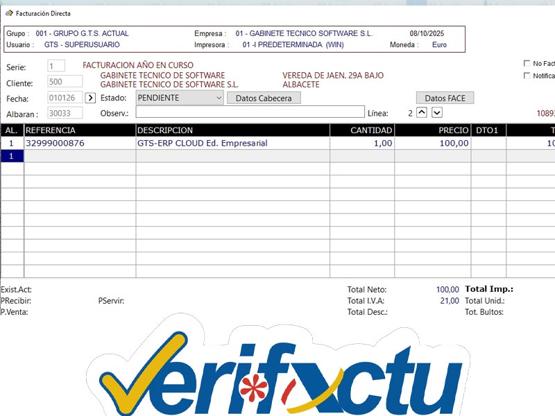 gts erp verifactu facturacion directa